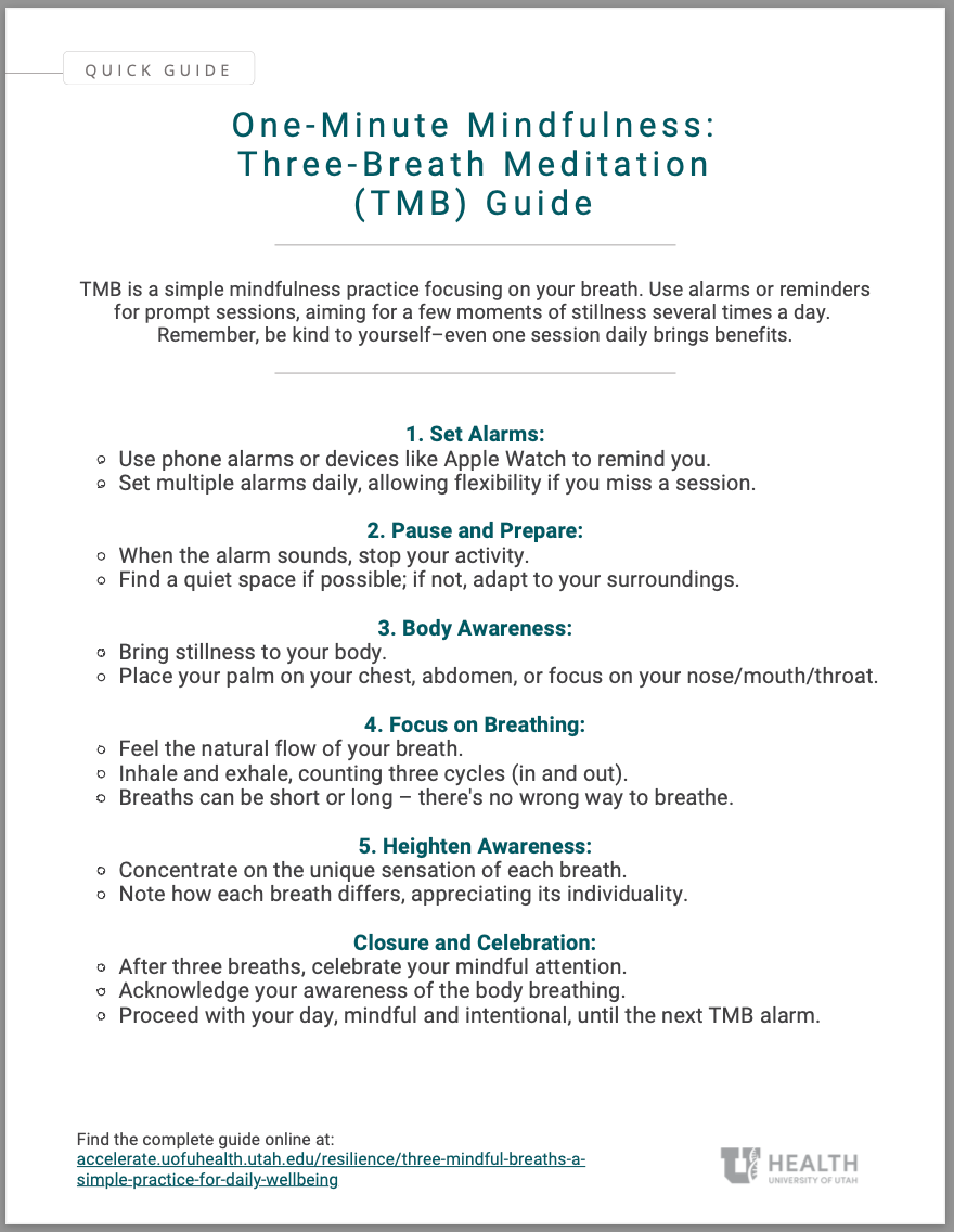 Three mindful breaths quick guide sidebar